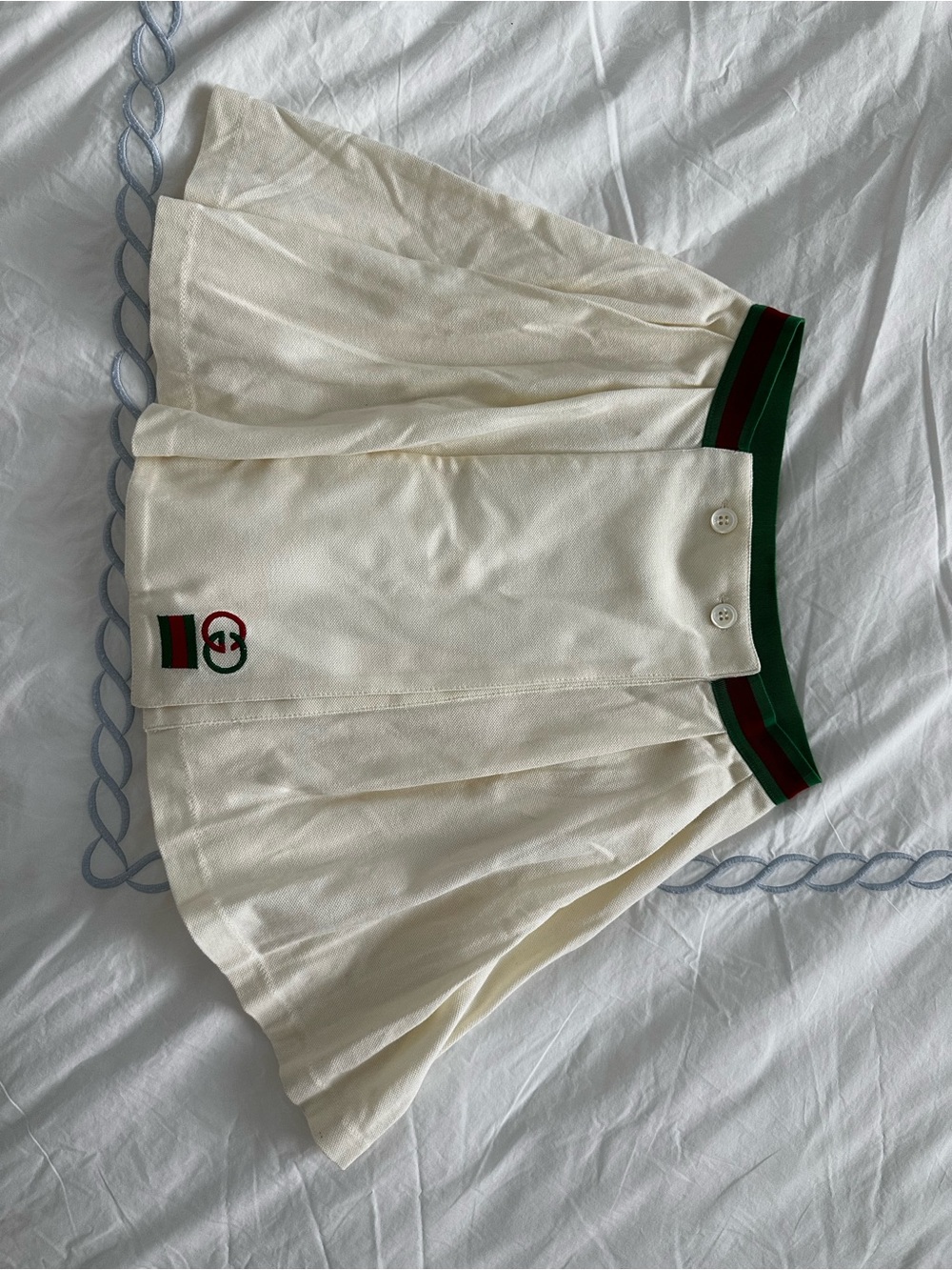 Gucci Cream Pleated Tennis Skirt with Green and Red Waistband